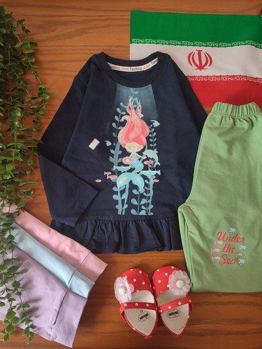 بلوز شلوار پری دریایی سایز ۴۰ و ۴۵ دخترانه پنبه دورس کد ۱۴۰