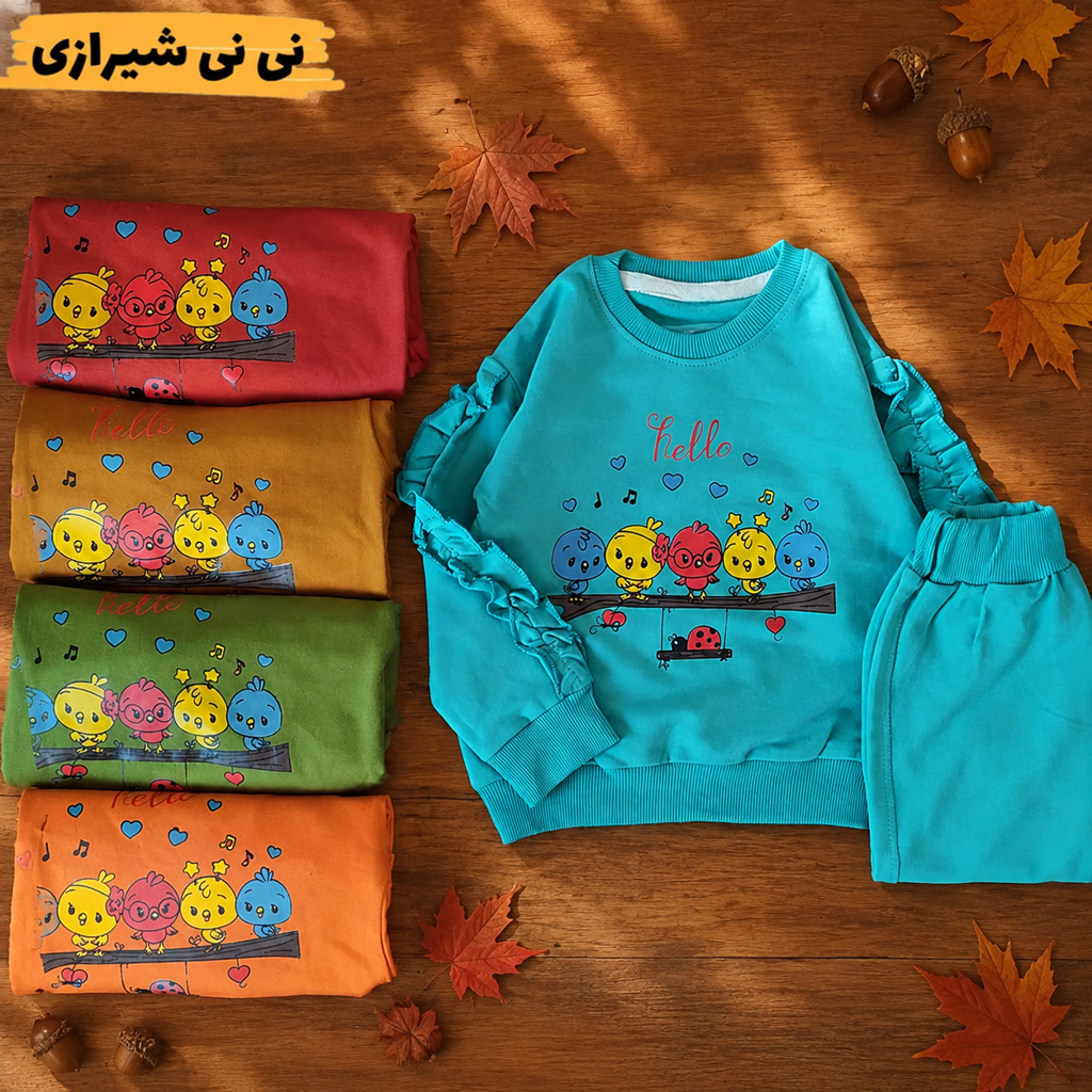 بلوز و شلوار گنجشک ها پنبه دورس سایز ۳۵ کد ۱۲