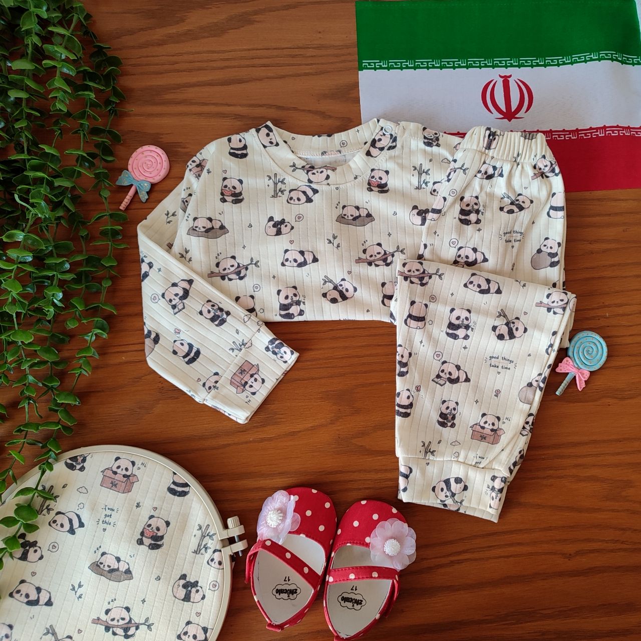 بلوز و شلوار نرمالو پنبه ای پاندا بامزه سایز ۳۰ ، ۳۵ ، ۴۰ ، ۴۵  کد ۱۵۶